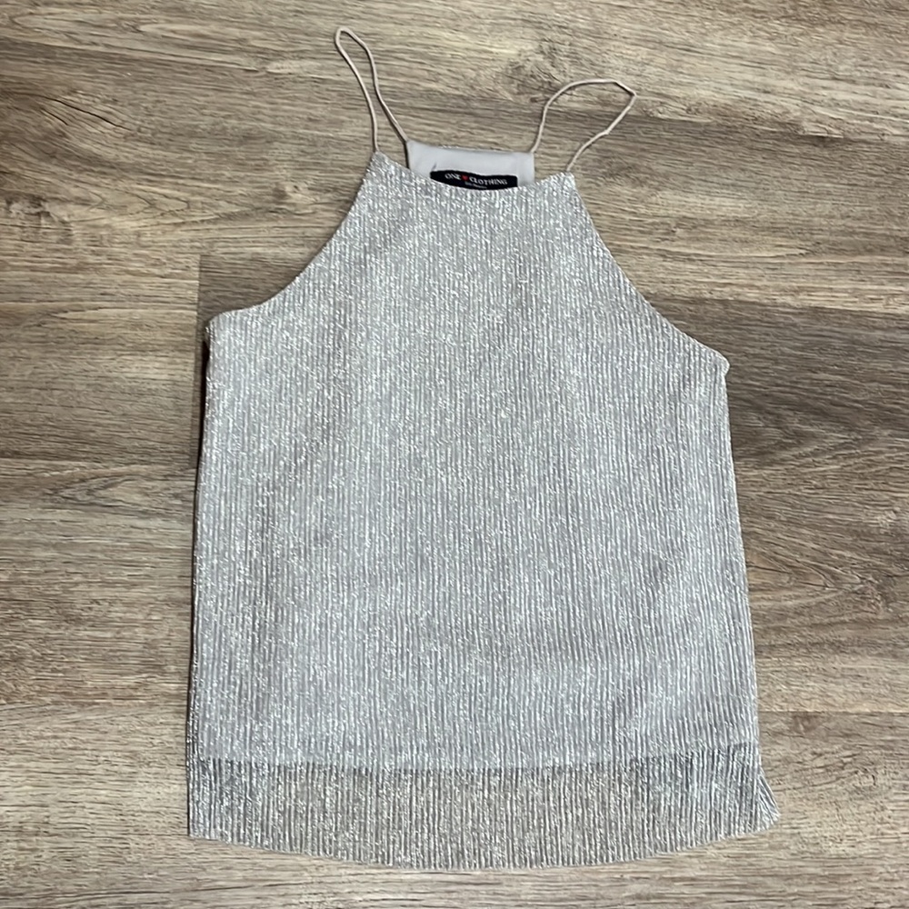 Women’s One Clothing Size Small Metallic Gray Thin Strap Tank Top Lined